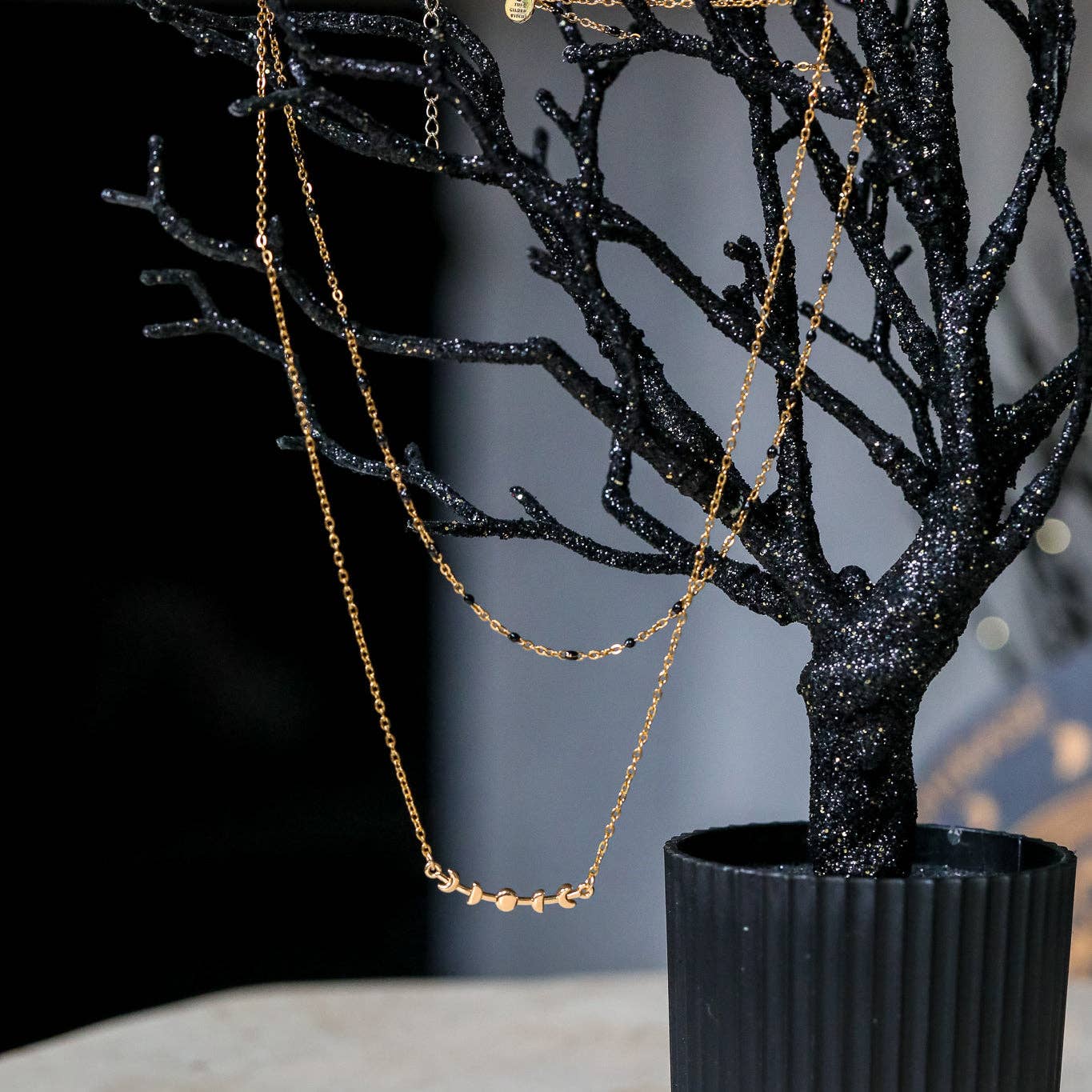 Moon Phase Double Necklace: Stainless Steel & Enamel