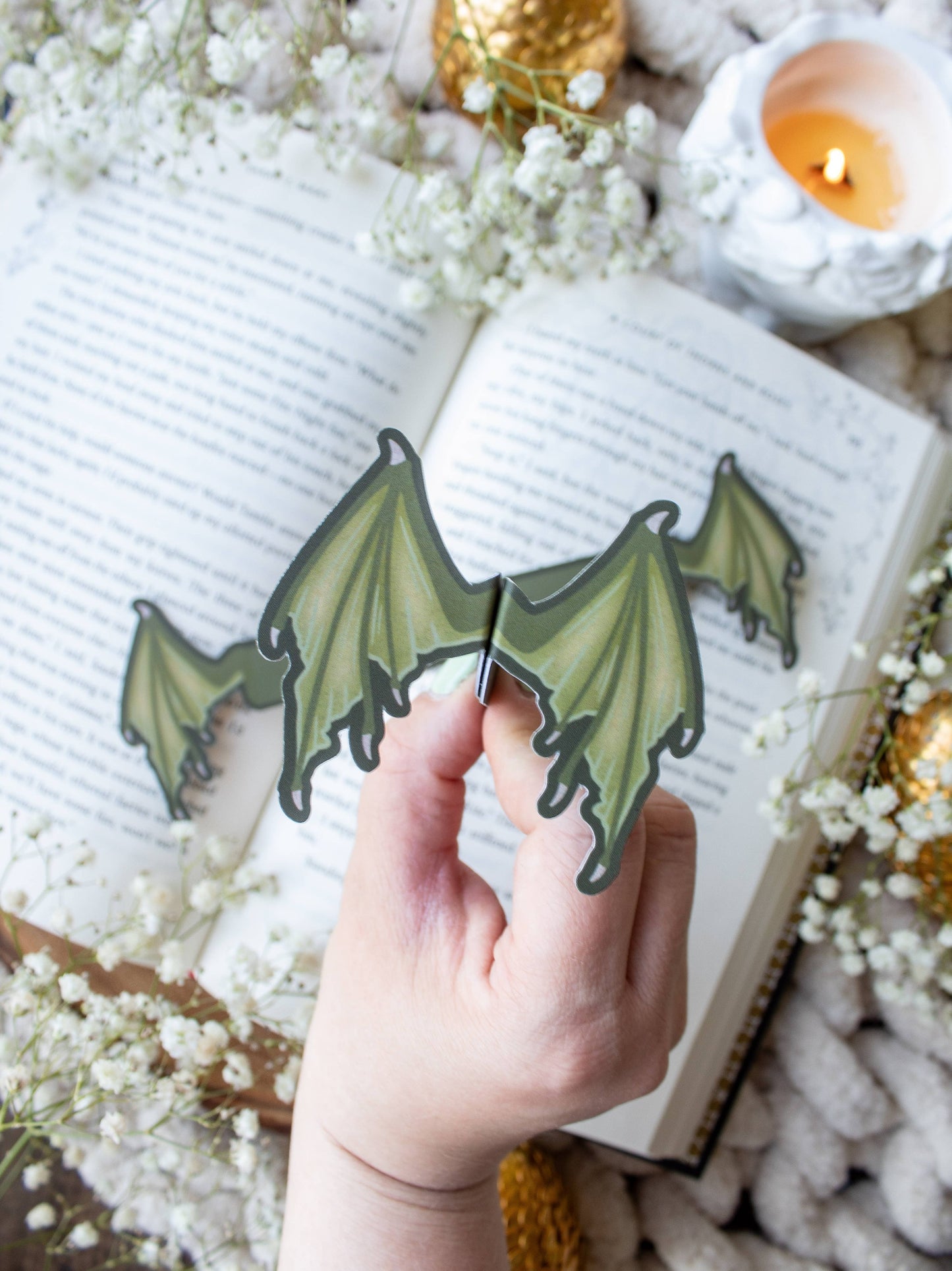 3D Dragon Wings Bookmark Green | Soft Touch