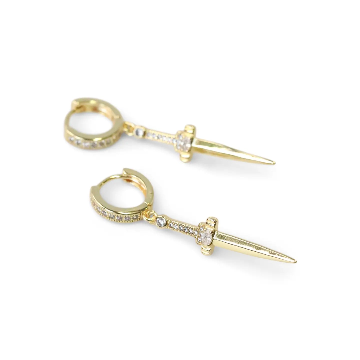 "Knife to Throat" Trope Dagger Earrings Clear