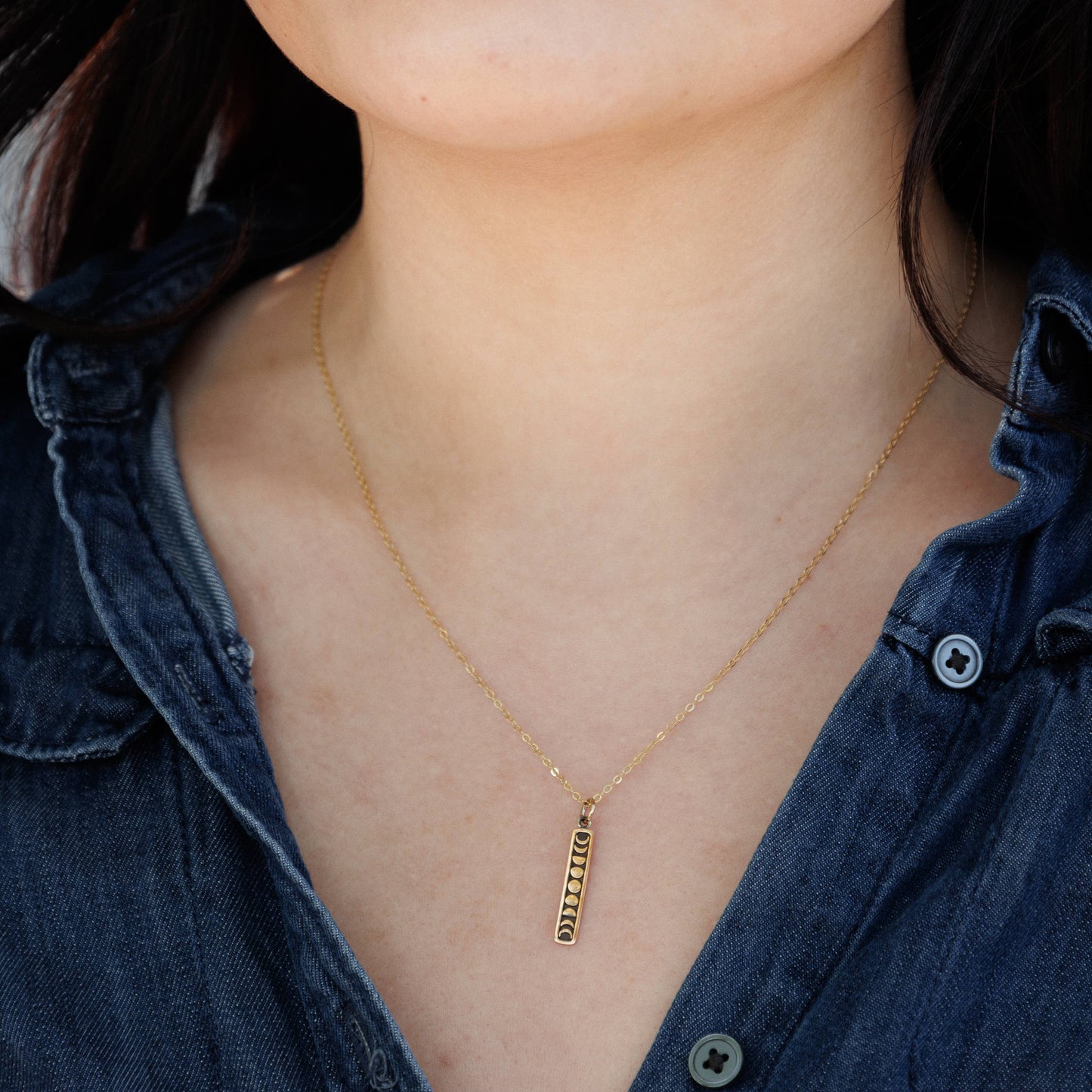 Sterling Silver or Bronze Vertical Moon Phase Necklace