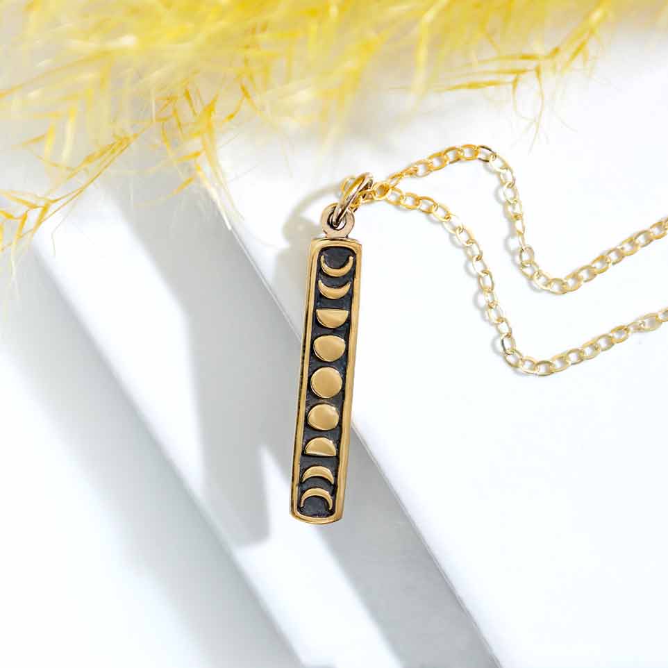 Sterling Silver or Bronze Vertical Moon Phase Necklace