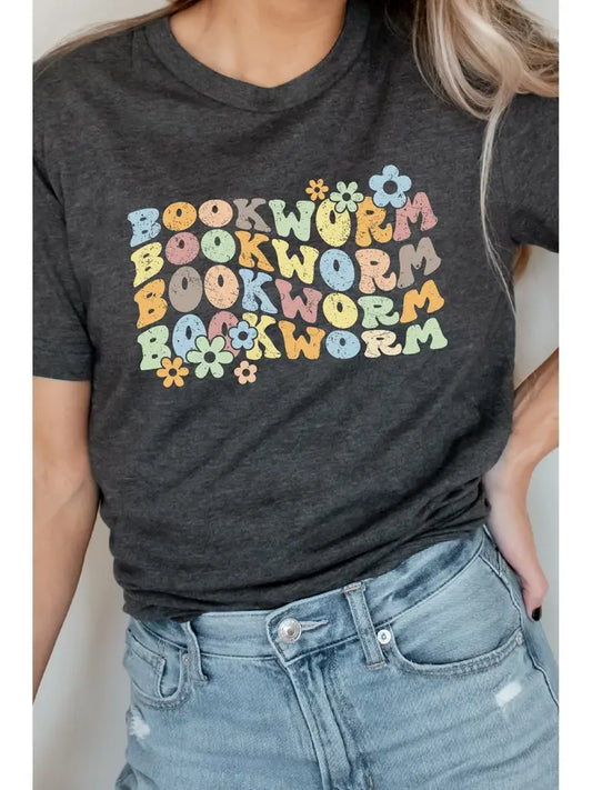 Book Worm Reading Floral School Graphic Tee