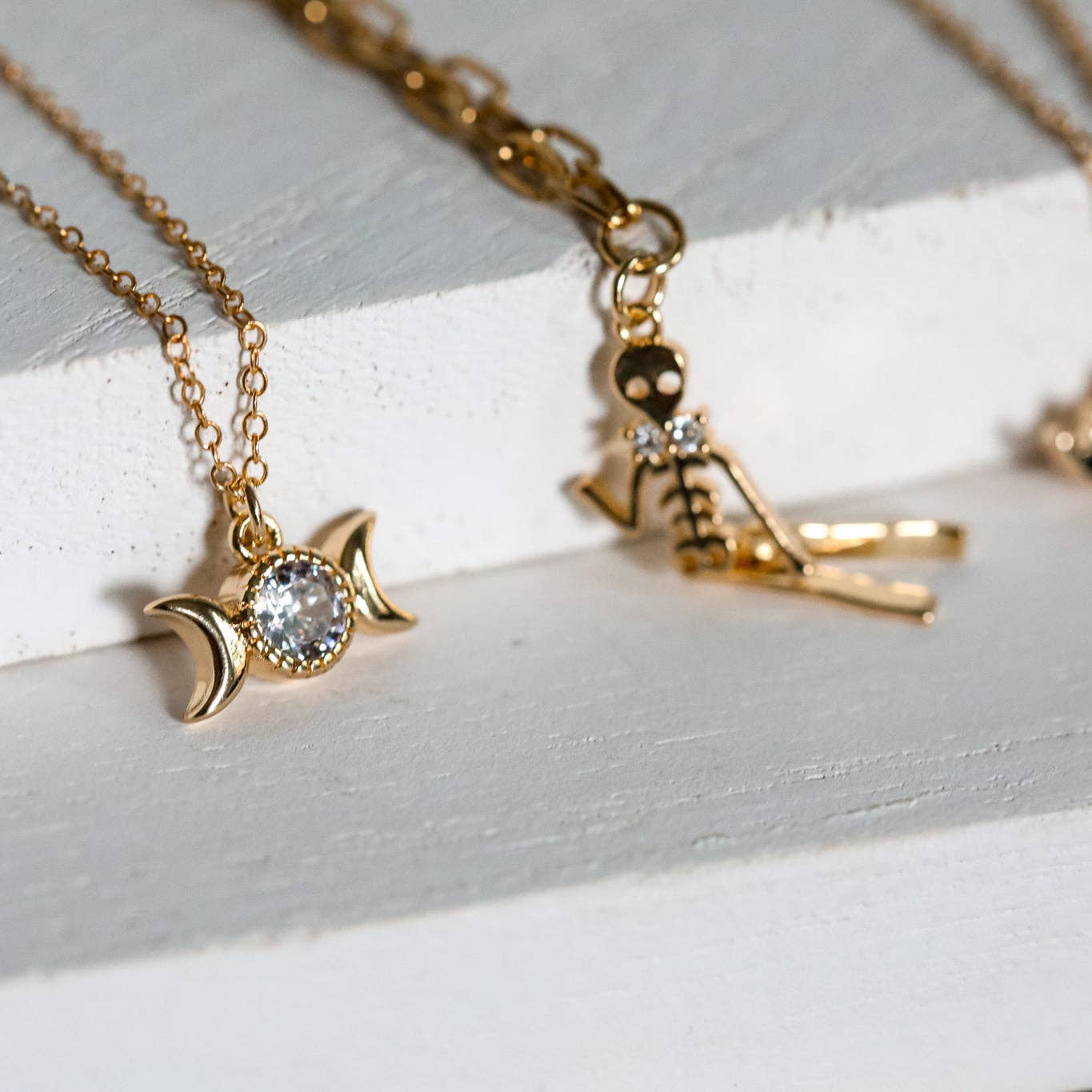 Triple Goddess Moon Necklace: 14kt Gold Filled Chain