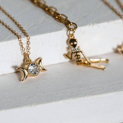 Triple Goddess Moon Necklace: 14kt Gold Filled Chain