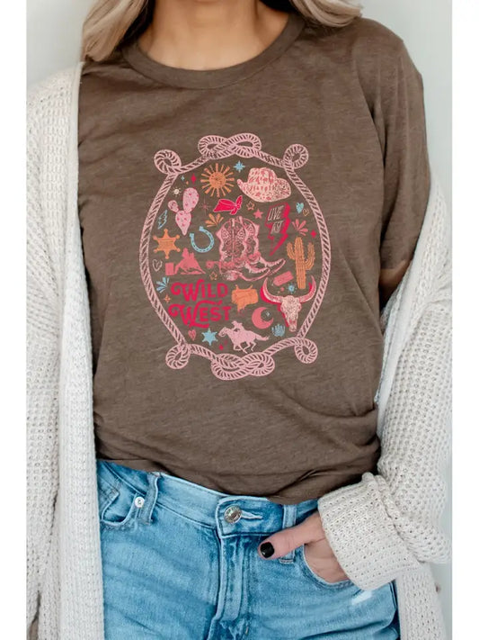 Wild West Pink Cacti Cowboy Longhorn Graphic Tee