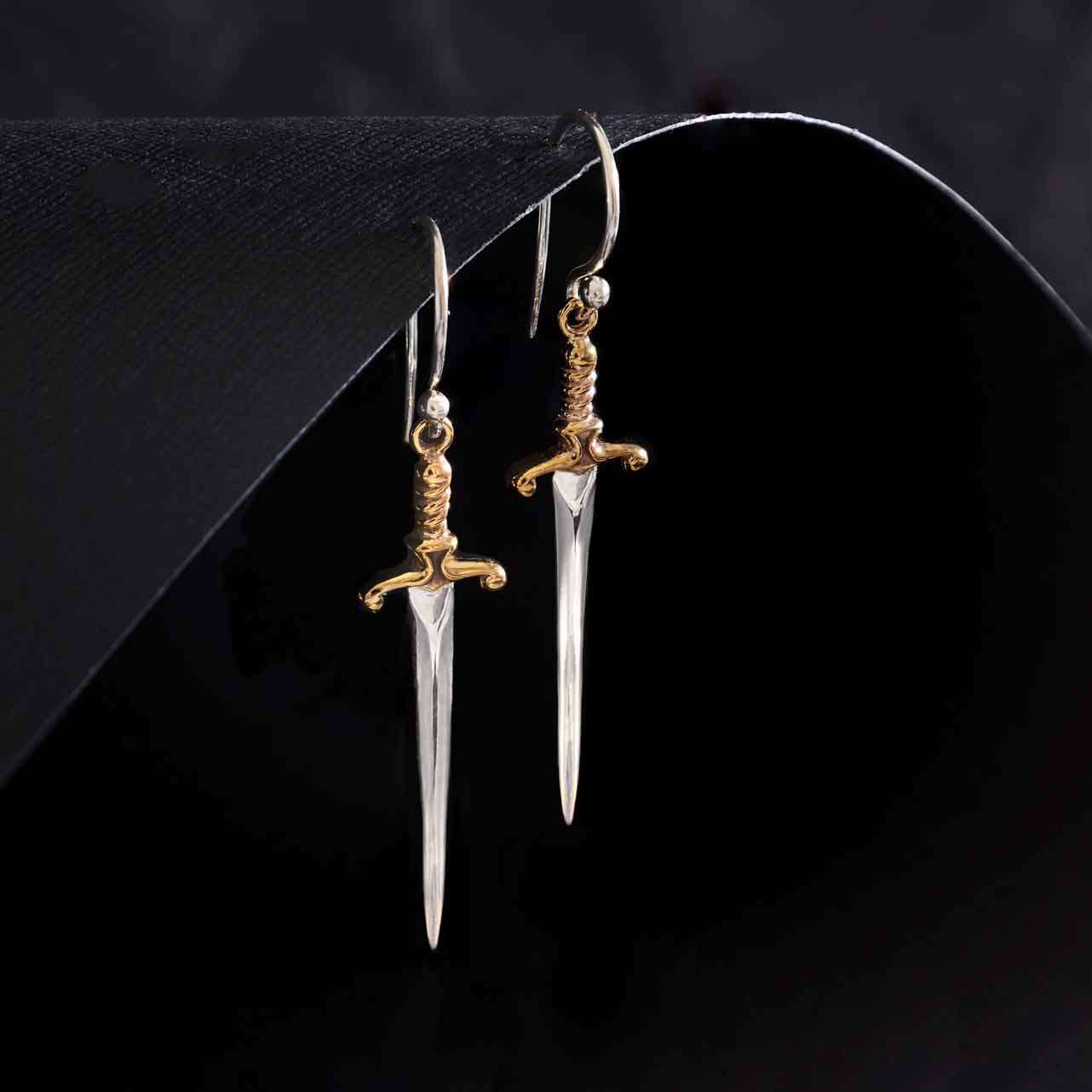 Sterling Silver Sword Dangle Earrings 38x10mm
