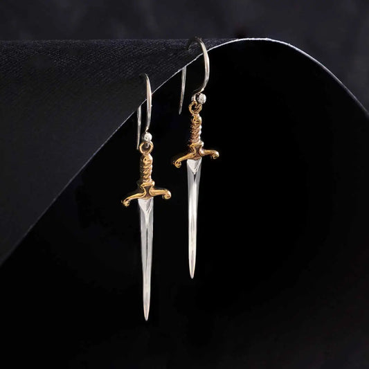 Sterling Silver Sword Dangle Earrings 38x10mm (PICKUP V & V)
