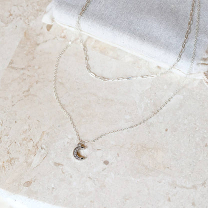 Sterling Silver Double Necklace: Moon Charm