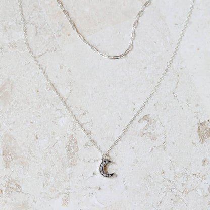 Sterling Silver Double Necklace: Moon Charm