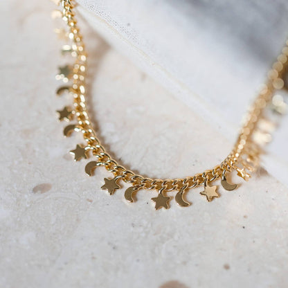 Moon & Star Gold Chain Anklet