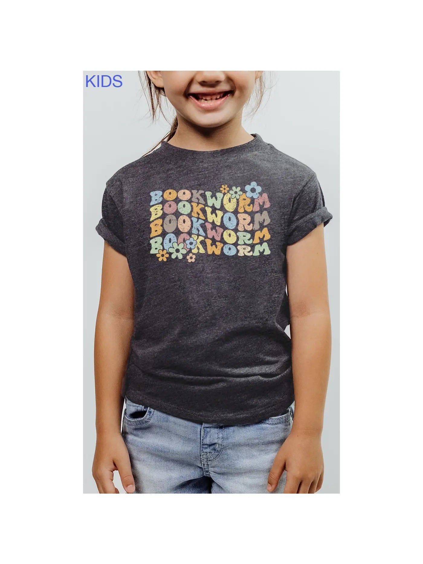 Book Worm Reading Floral School Kids Graphic Tee