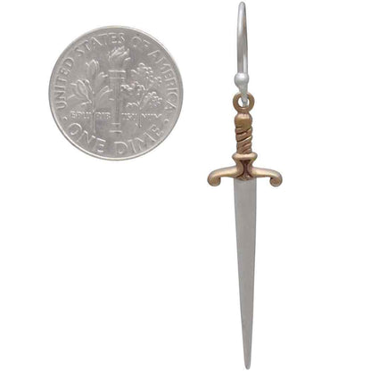 Sterling Silver Sword Dangle Earrings 38x10mm