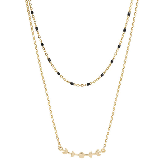 Moon Phase Double Necklace: Stainless Steel & Enamel