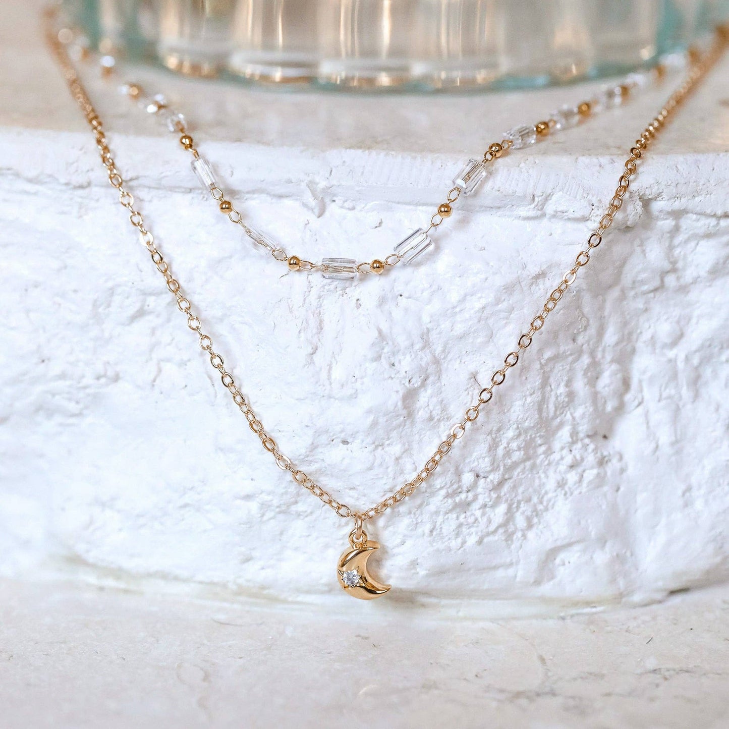 Astra Double Charm Necklace: Moon Double Layer Chain