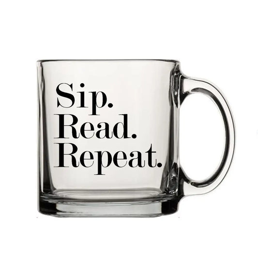 Sip Read Repeat 13oz Glass Tea or Coffee Mug