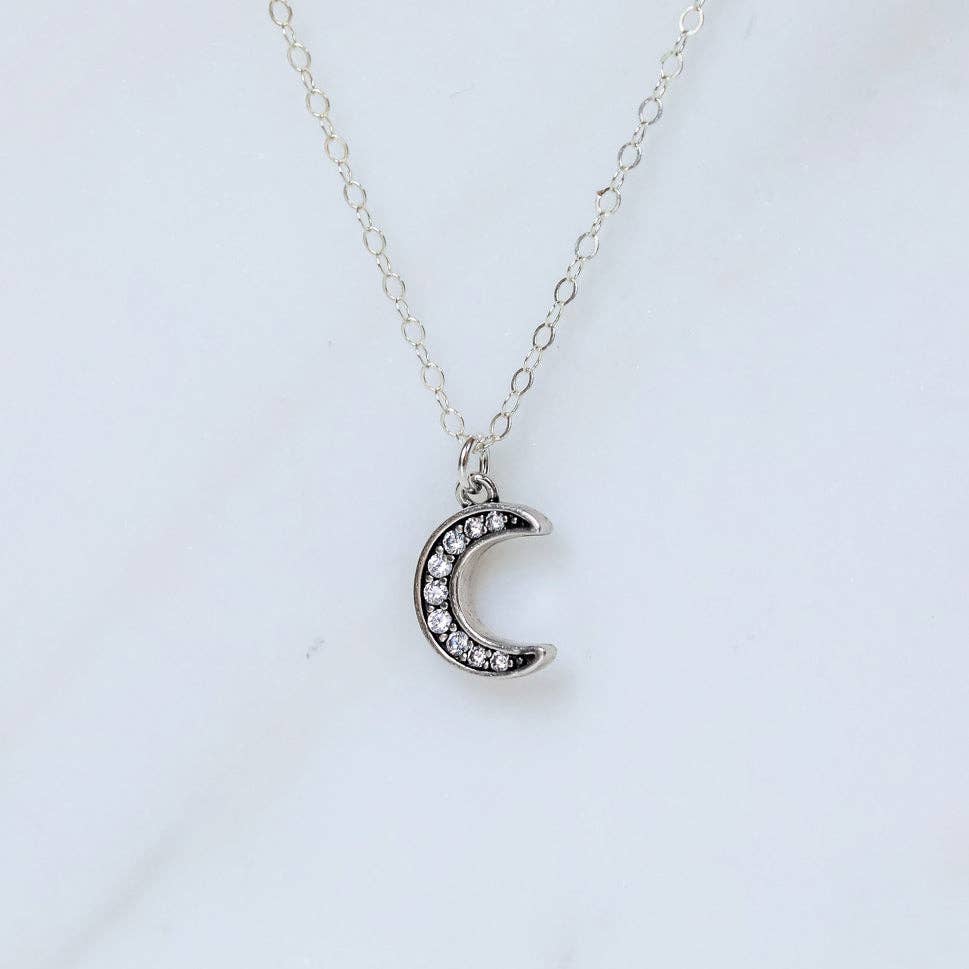Sterling Silver Double Necklace: Moon Charm