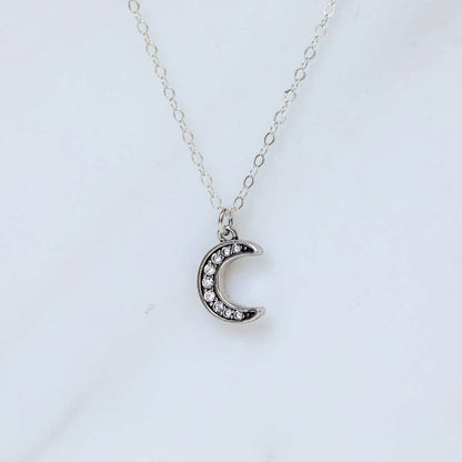 Sterling Silver Double Necklace: Moon Charm