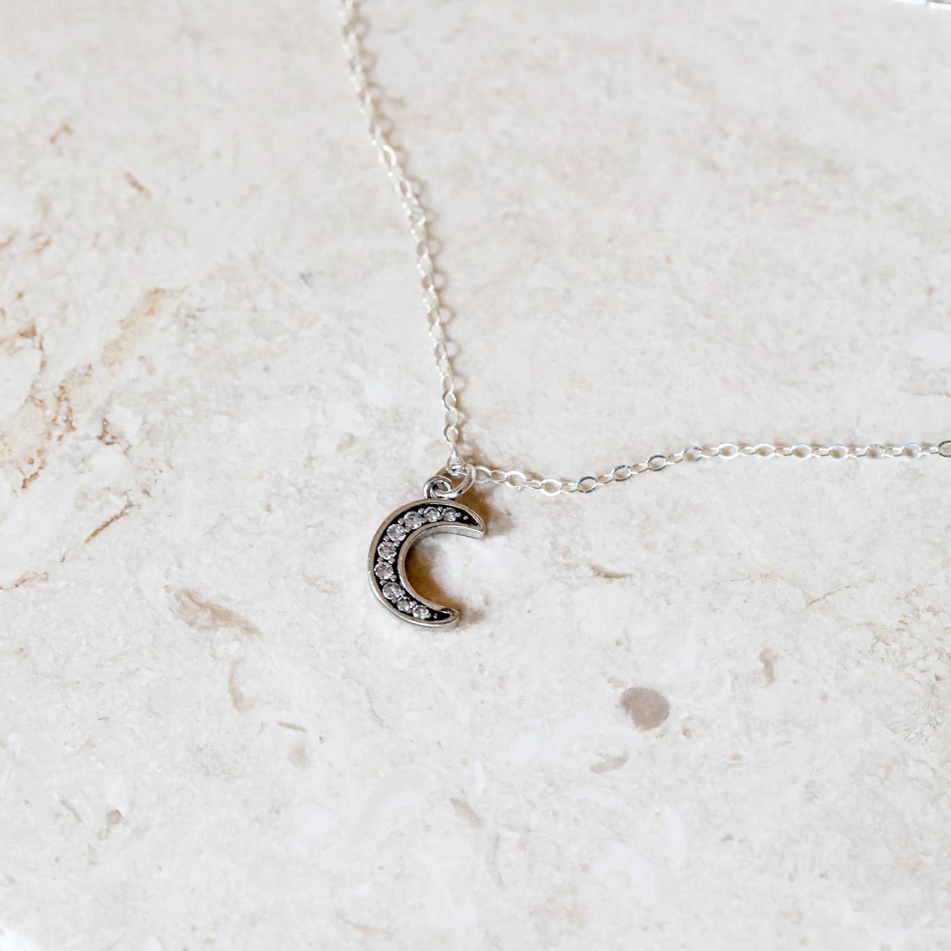 Sterling Silver Double Necklace: Moon Charm