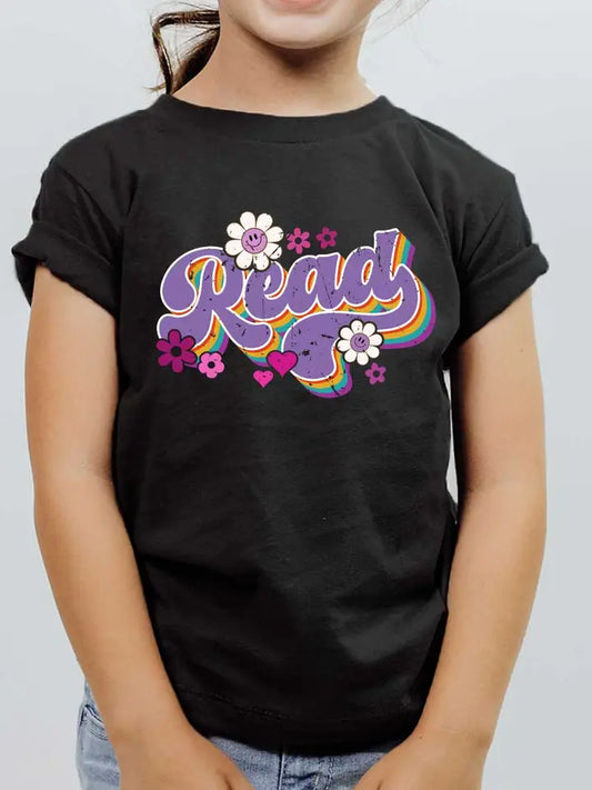 Read Retro Flower Graphic Kids Tee