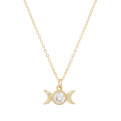Triple Goddess Moon Necklace: 14kt Gold Filled Chain
