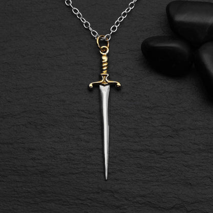 Sterling Silver Sword Necklace with Bronze Handle 18 Inch