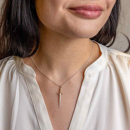 Sterling Silver Sword Necklace with Bronze Handle 18 Inch