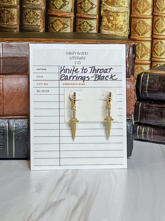 "Knife To Throat" Trope Dagger Earrings Black