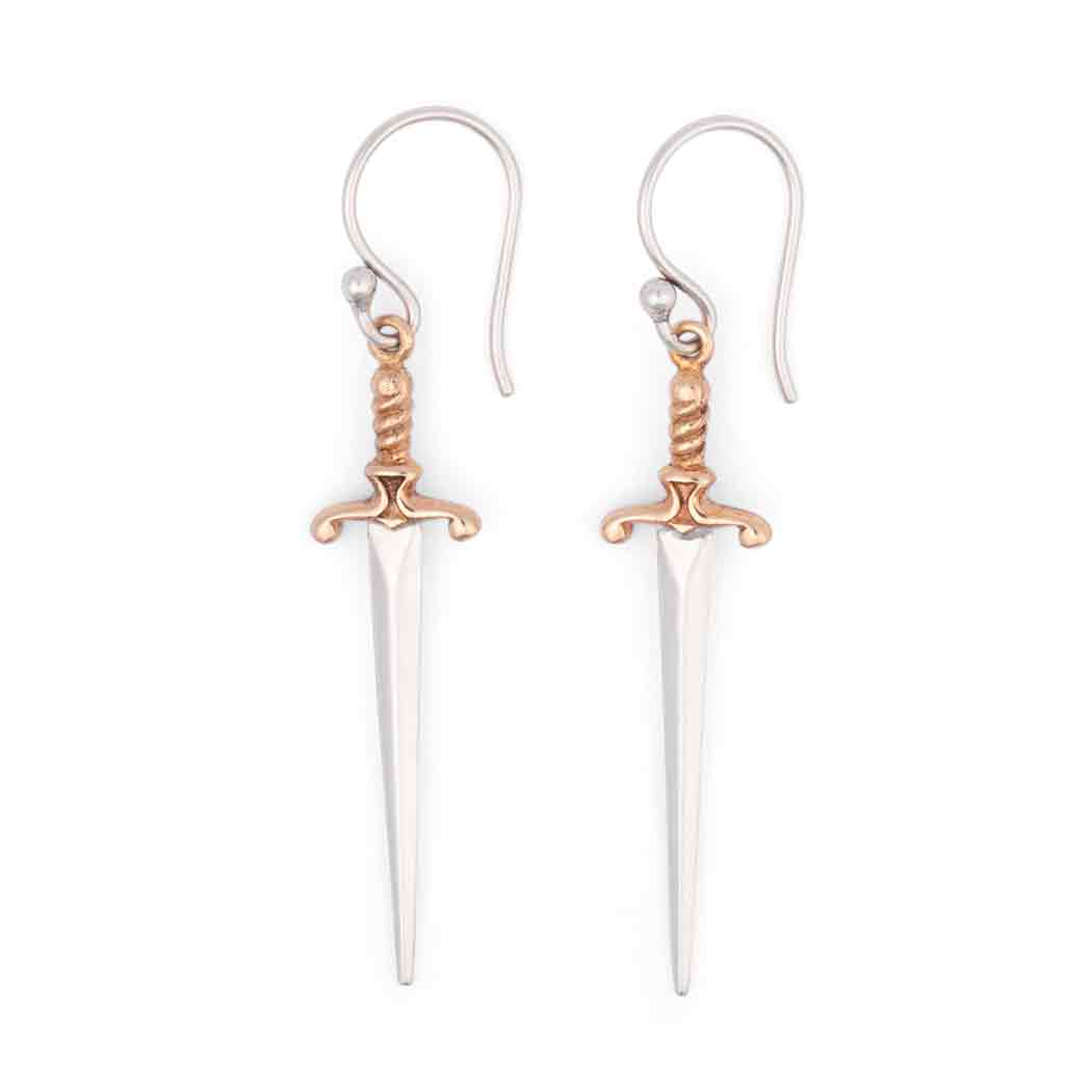 Sterling Silver Sword Dangle Earrings 38x10mm