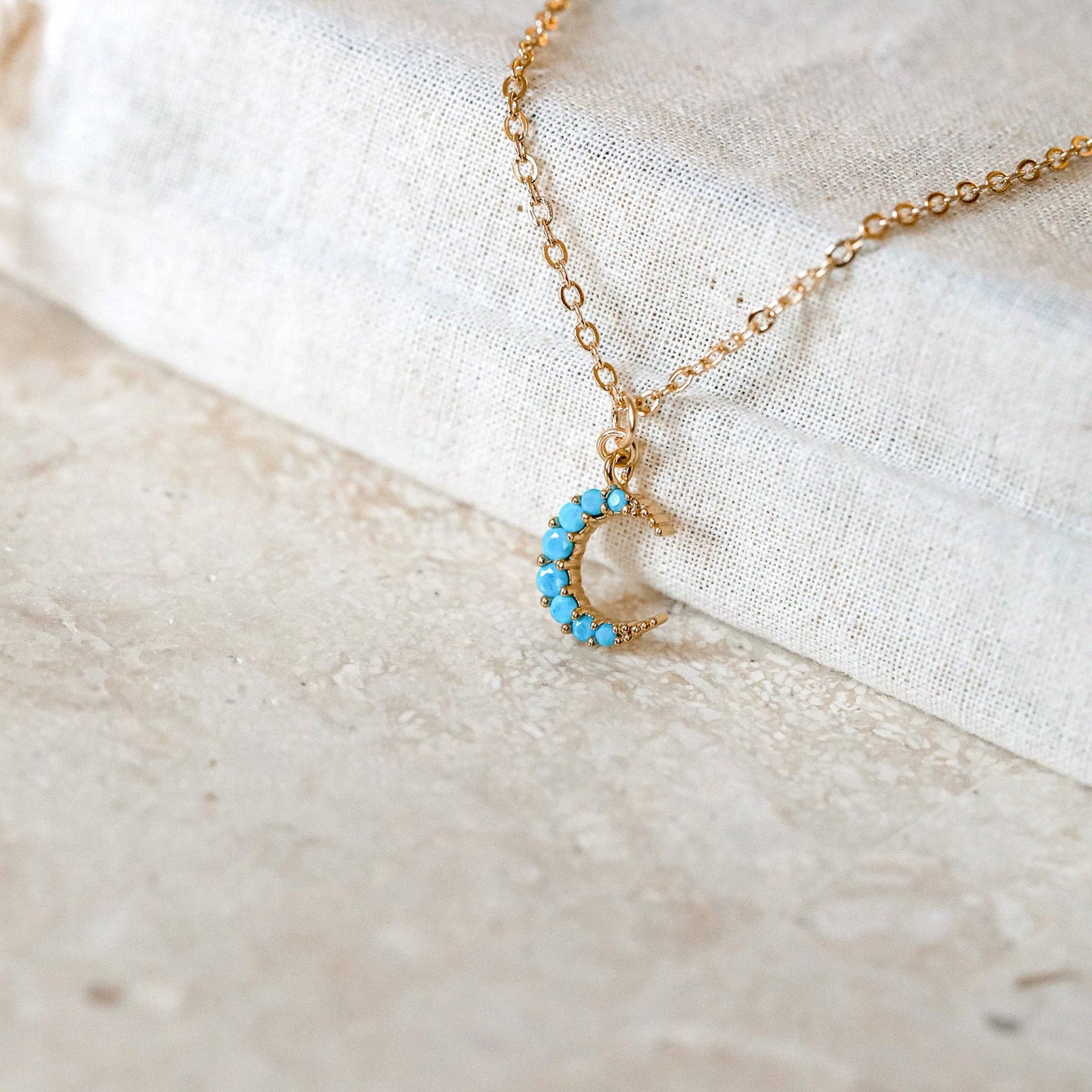 Turquoise Moon Double Chain Necklace with Enamel Chain