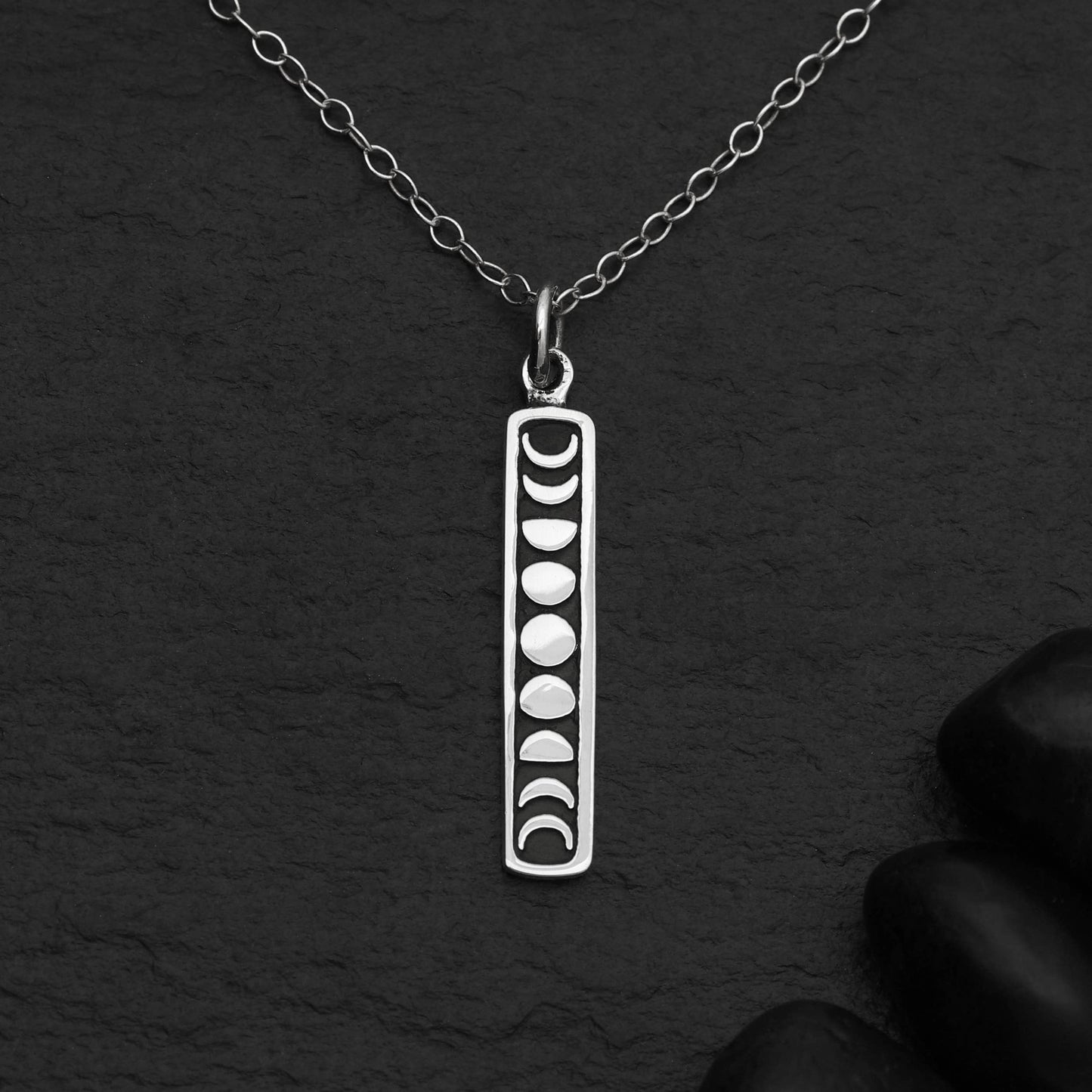 Sterling Silver or Bronze Vertical Moon Phase Necklace