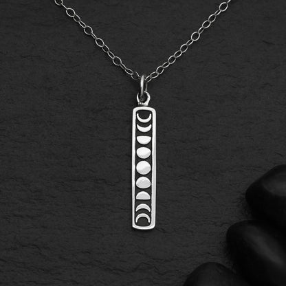 Sterling Silver or Bronze Vertical Moon Phase Necklace