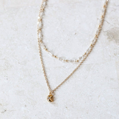Astra Double Charm Necklace: Moon Double Layer Chain