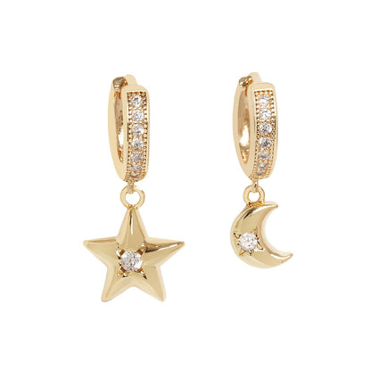 Night Sky Huggies: Asymmetrical Earrings with Moon & Star