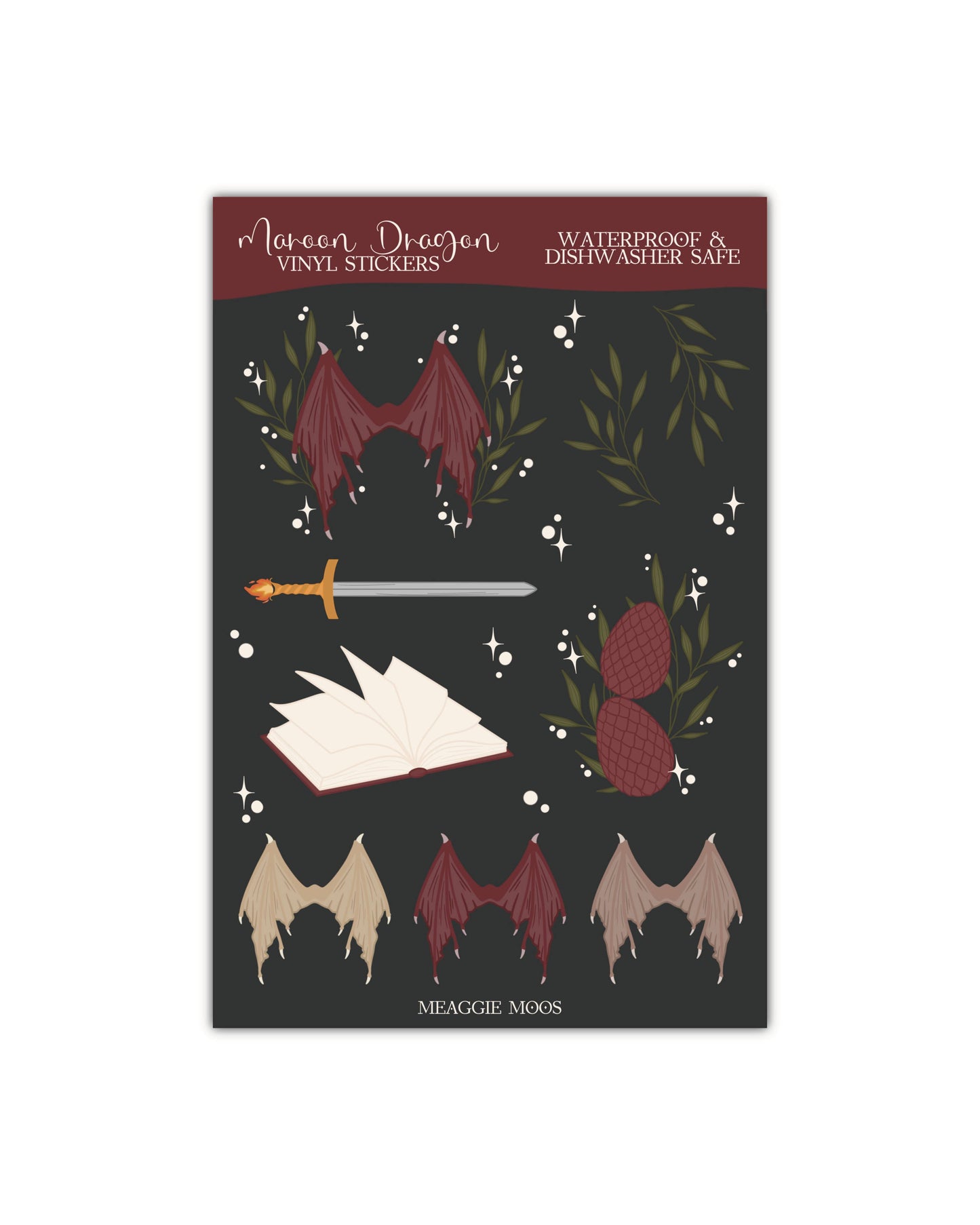 Maroon Dragons Vinyl Sticker Sheet | Fantasy