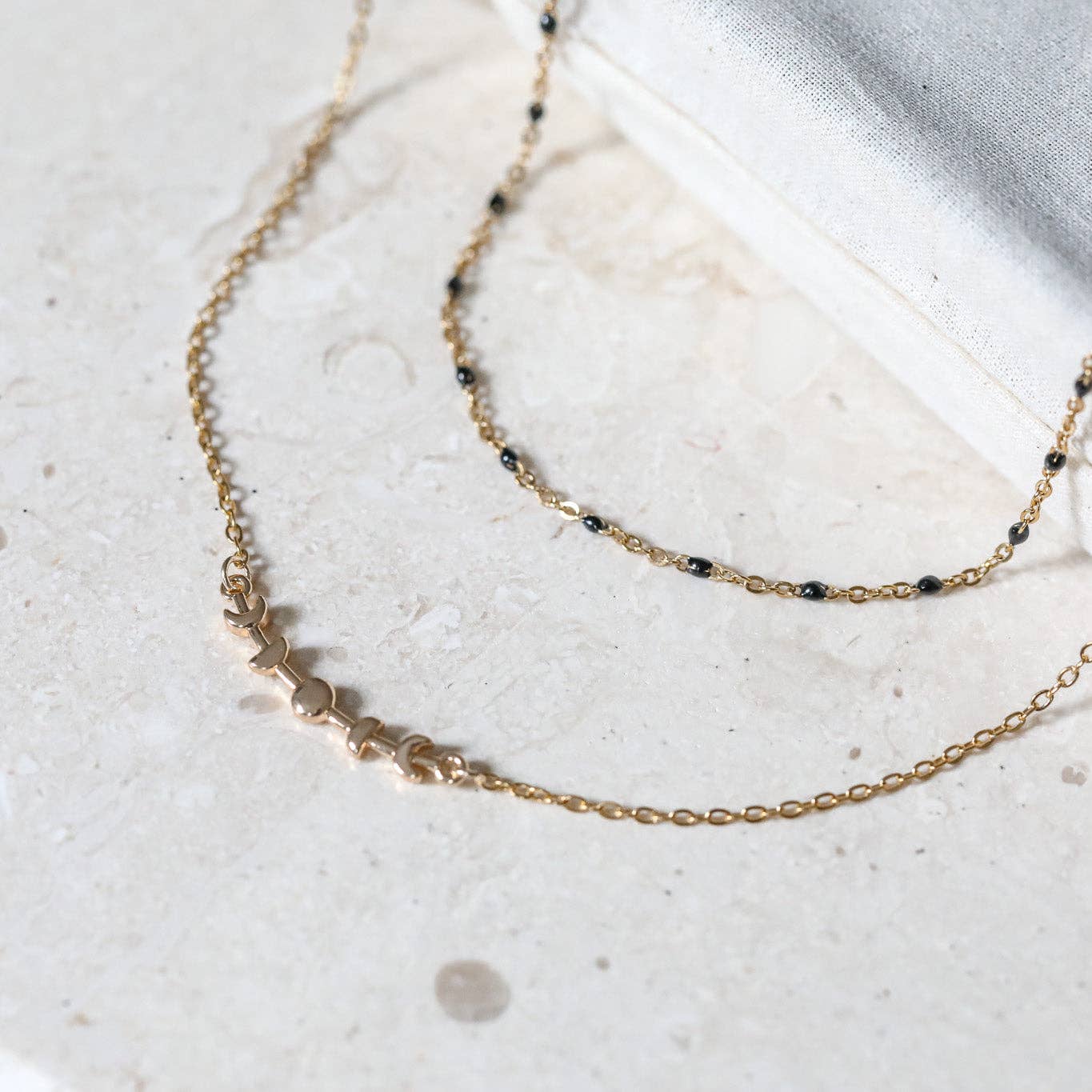Moon Phase Double Necklace: Stainless Steel & Enamel