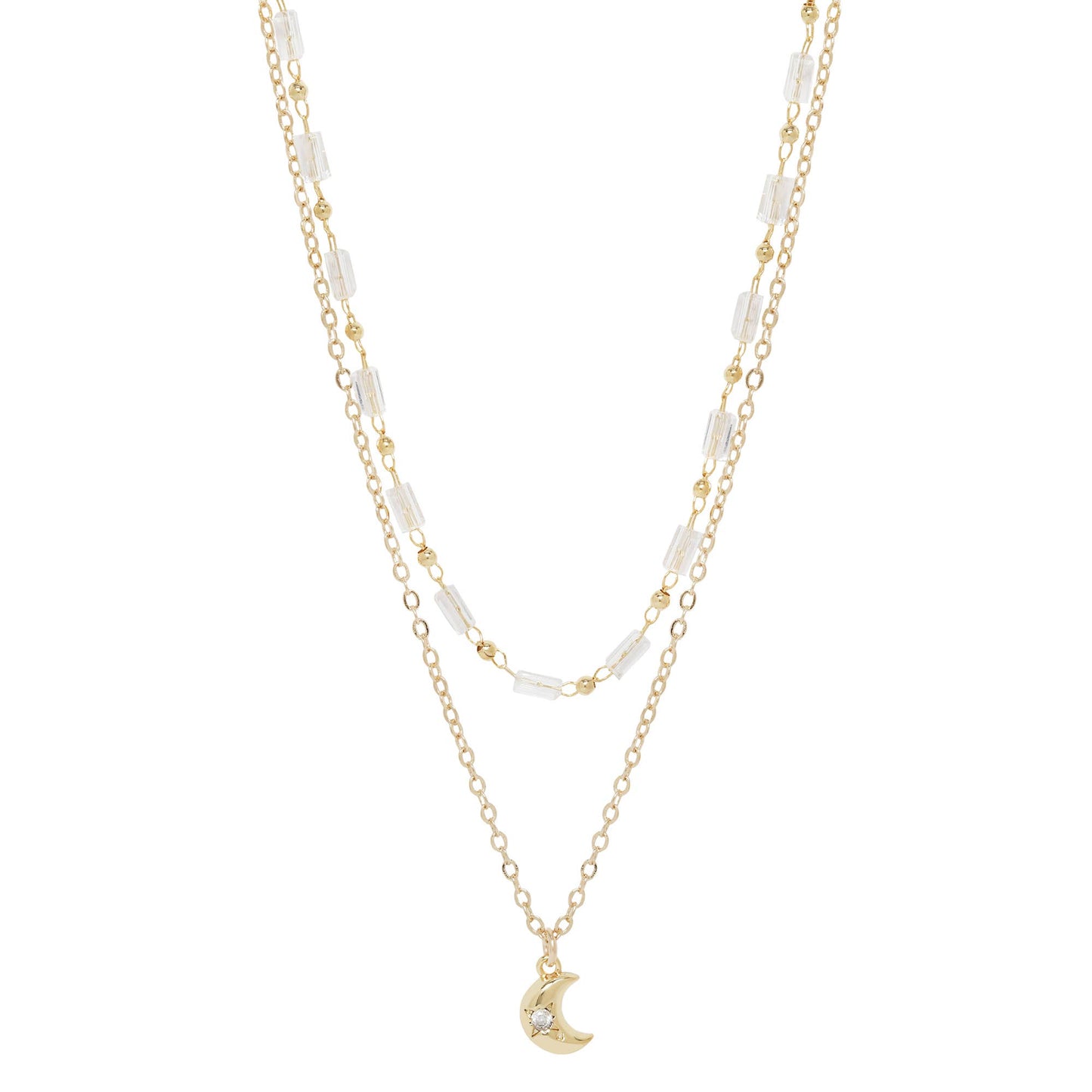 Astra Double Charm Necklace: Moon Double Layer Chain