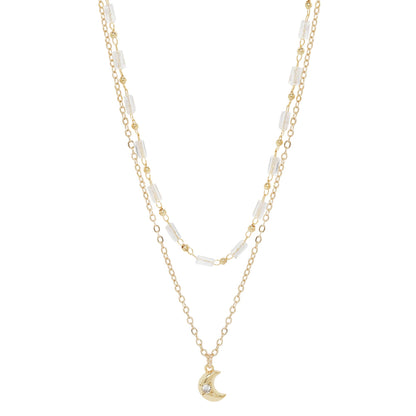 Astra Double Charm Necklace: Moon Double Layer Chain