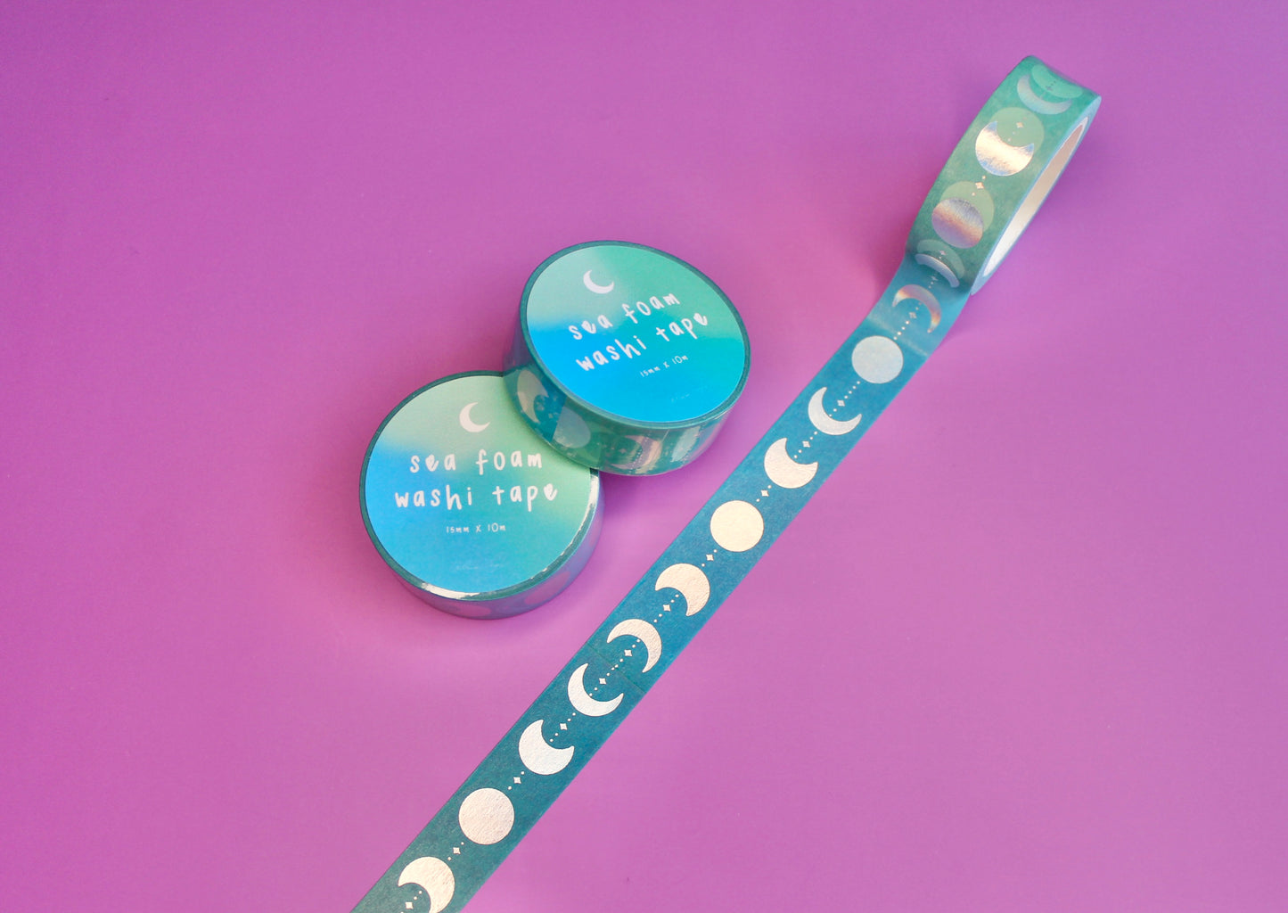 Holographic Washi Tape, Moon Washi Tape, Foiled Washi Tape Sea Foam