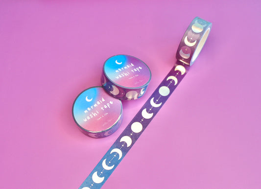 Holographic Washi Tape, Moon Washi Tape, Foiled Washi Tape Mermaid